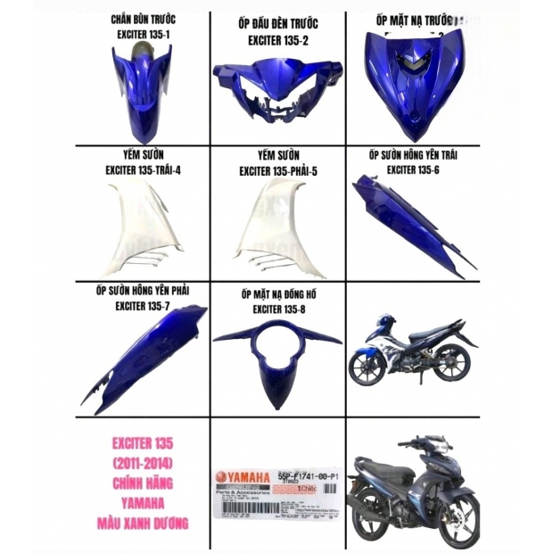 DÀN ÁO EXCITER 135 MÀU XANH TRẮNG ( ĐỜI 2011-2014)