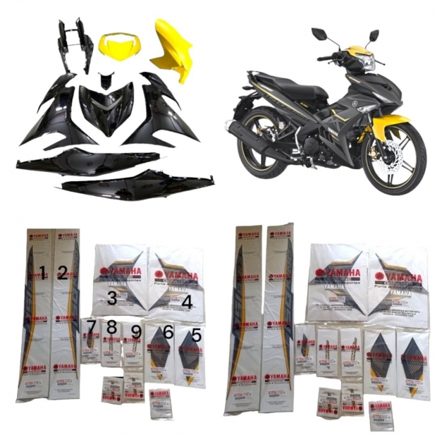 DÀN ÁO EXCITER 150 ĐEN BÓNG / UP DÈ VÀNG / VIỀN ĐỒNG HỒ MXKING 150 / TEM MXKING 150 ( ĐỜI 2017 )