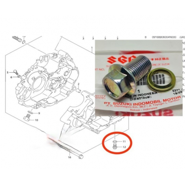 ỐC XÃ NHỚT KÈM LÔNG ĐỀN SATRIA FI 150 / SATRIA FU 150 / GSX 150 / AXELO 125 / SU VIVA 110