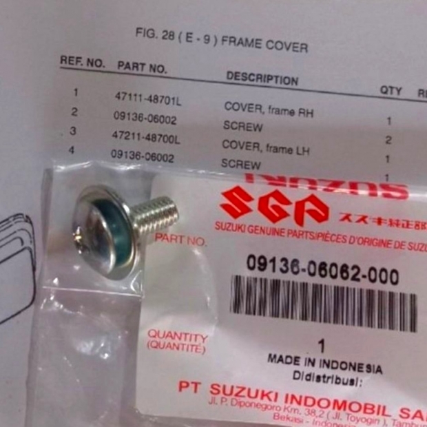 ỐC BẮT DÀN ÁO CÓ LÔNG ĐỀN SATRIA FI 150 / AXELO 125 / WAVE 100 / WAVE 125 / FUTURE 100 / FUTURE 125 ( 6 X 16 MM )