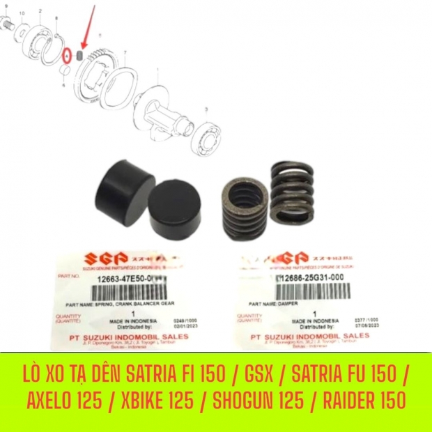 LÒ XO TẠ DÊN SATRIA FI 150 / GSX / SATRIA FU 150 / AXELO 125 / XBIKE 125 / SHOGUN 125 / RAIDER 150