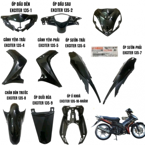 DÀN ÁO EXCITER 135 ĐỜI 2010 MÀU ĐEN BÓNG