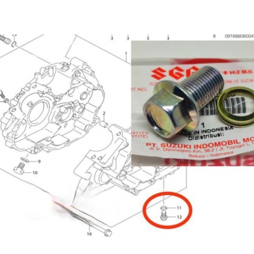 ỐC XÃ NHỚT KÈM LÔNG ĐỀN SATRIA FI 150 / SATRIA FU 150 / GSX 150 / AXELO 125 / SU VIVA 110